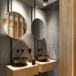 Contemporary bathroom with wooden elecments