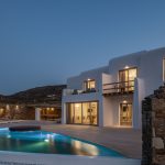 Exterior night view of villa Mati in Mykonos