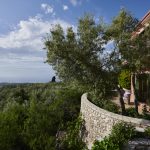 View of the blossoming trees in the luxury villa in Lefkada