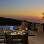 Dinner in the pool deck during sunset