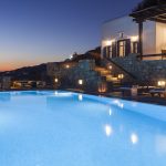 night view of the pool at villa Athena