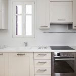 White kitchen of the villa in mykonos