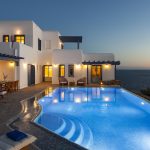 Night lighting of the villa and pool in Mykonos