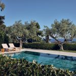 pool and mediterranean flora in the luxury villa at Zakynthos