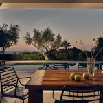 The view to the pool during sunset