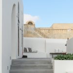 Entering the villa Capo in Santorini