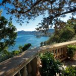 View of the Ionian Sea in the green landscape