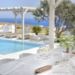 Shaded dining area by the pool