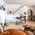 Spacious living room with wooden elements