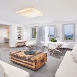 Indoor living space with wooden coffee table