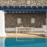 Shaded dining area by the pool