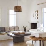 Living room with fireplace and wooden elements