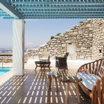 shaded lounge area by the pool