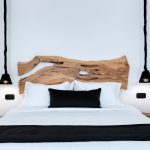 Luxury bedroom with wooden bed