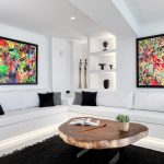 iving room with colourful paintings