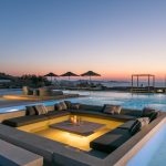 Night lights in the floating lounge at villa in Mykonos