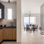 Kitchen and living area in the pool villa in Mykonos