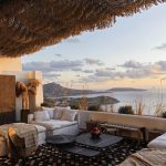 outdoor sitting area with sea view of Elia beach