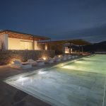 Night lighting in the pool deck of the Cycladic Villa Hermes