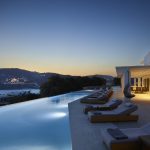 Night view of Kalo Livadi beach from the infinity pool