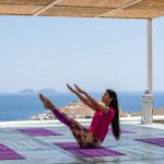 Yoga training under the pergola with Aegean view